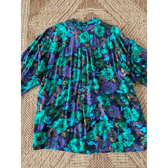 C C Hughes Floral Green and Purple Print Blouse SZ 22W - Picture 5 of 7